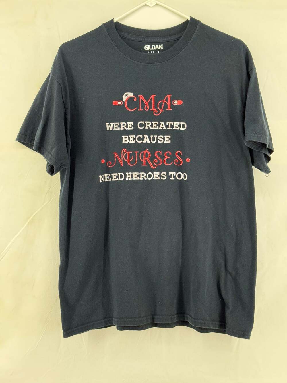 Large Gildan Custom CNA black T shirt casual streetwear